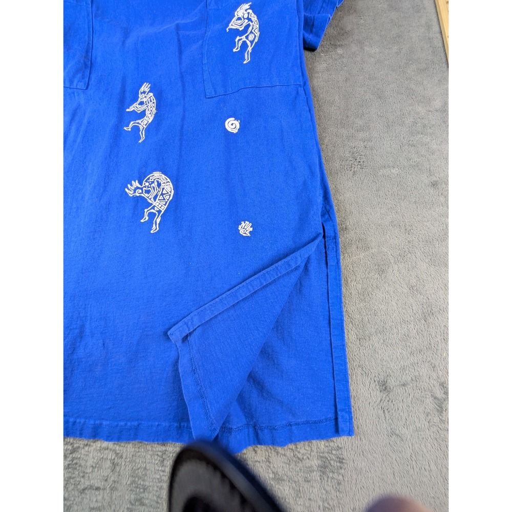 Vintage Tanuja USA Blue Dress XL Kokopelli Southwestern Cotton Pockets 90s Art - Picture 6 of 10